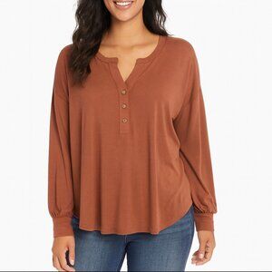 Blu Pepper Women's Brown  Oversized Long Sleeve half button pullover  Top Size S